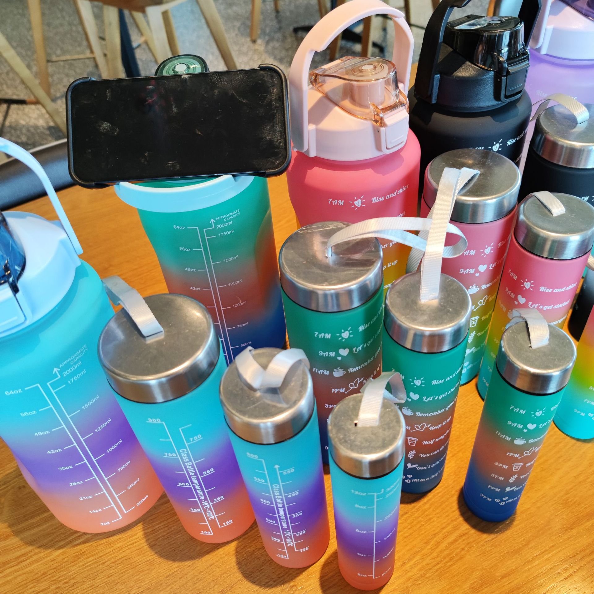 Wholesale gourds 4 In One Kit Gradient Water Bottle Black 4 In 1 gourd Plastic Water Bottle Motivational 4 In 1 Water Bottle Set