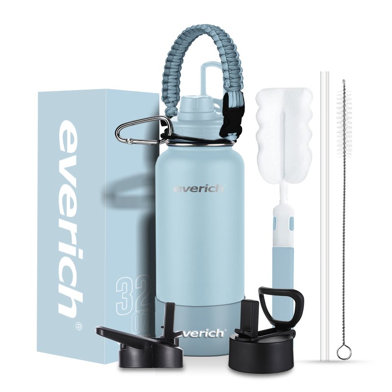 32oz Leak Proof Vacuum Insulated 18/8 Sports Water Bottle with Straw Lid for Gym Travel Camping BPA FREE color box handle