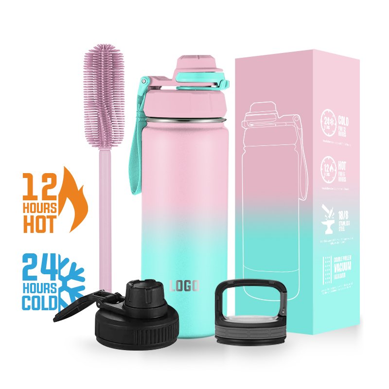 32oz Leak Proof Vacuum Insulated 18/8 Sports Water Bottle with Straw Lid for Gym Travel Camping BPA FREE color box handle