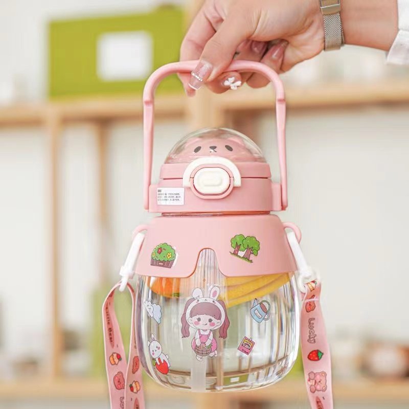 Large-capacity high-value gift kettle simple niche net red anti-fall student strap plastic belly water bottle