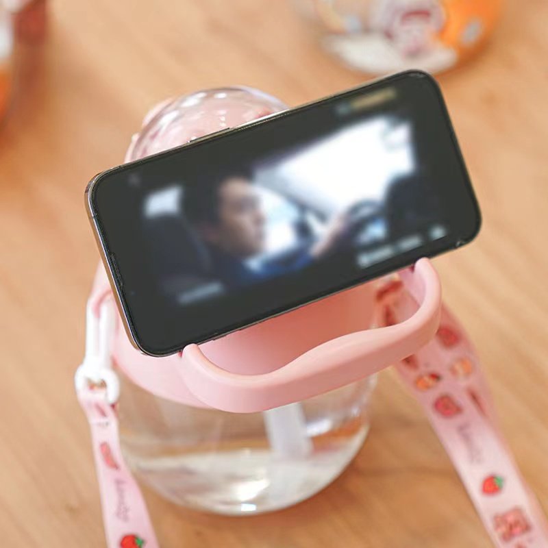 Large-capacity high-value gift kettle simple niche net red anti-fall student strap plastic belly water bottle