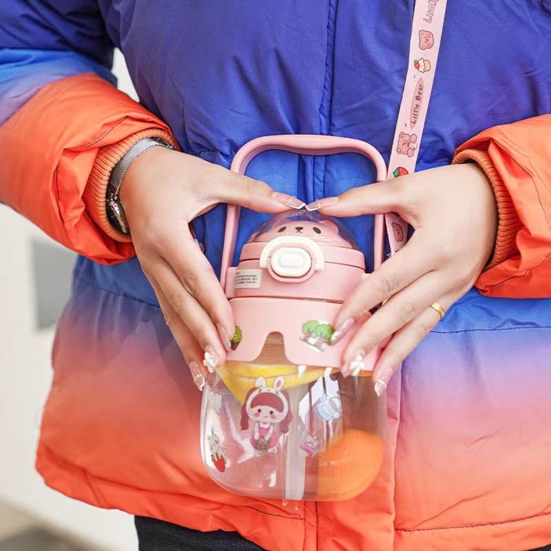 Large-capacity high-value gift kettle simple niche net red anti-fall student strap plastic belly water bottle
