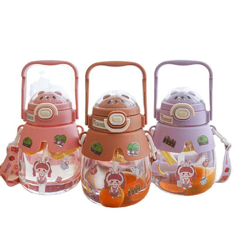 Large-capacity high-value gift kettle simple niche net red anti-fall student strap plastic belly water bottle
