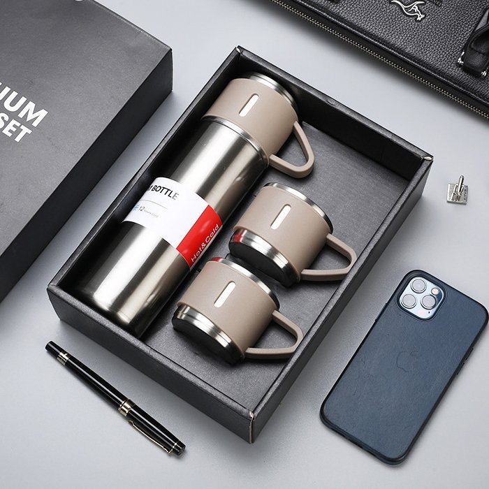 High Quality 500ml Business Vacuum Cup Thermos Stainless Steel Vacuum Flask Gift Set,One Cup Two Lids Gift Box