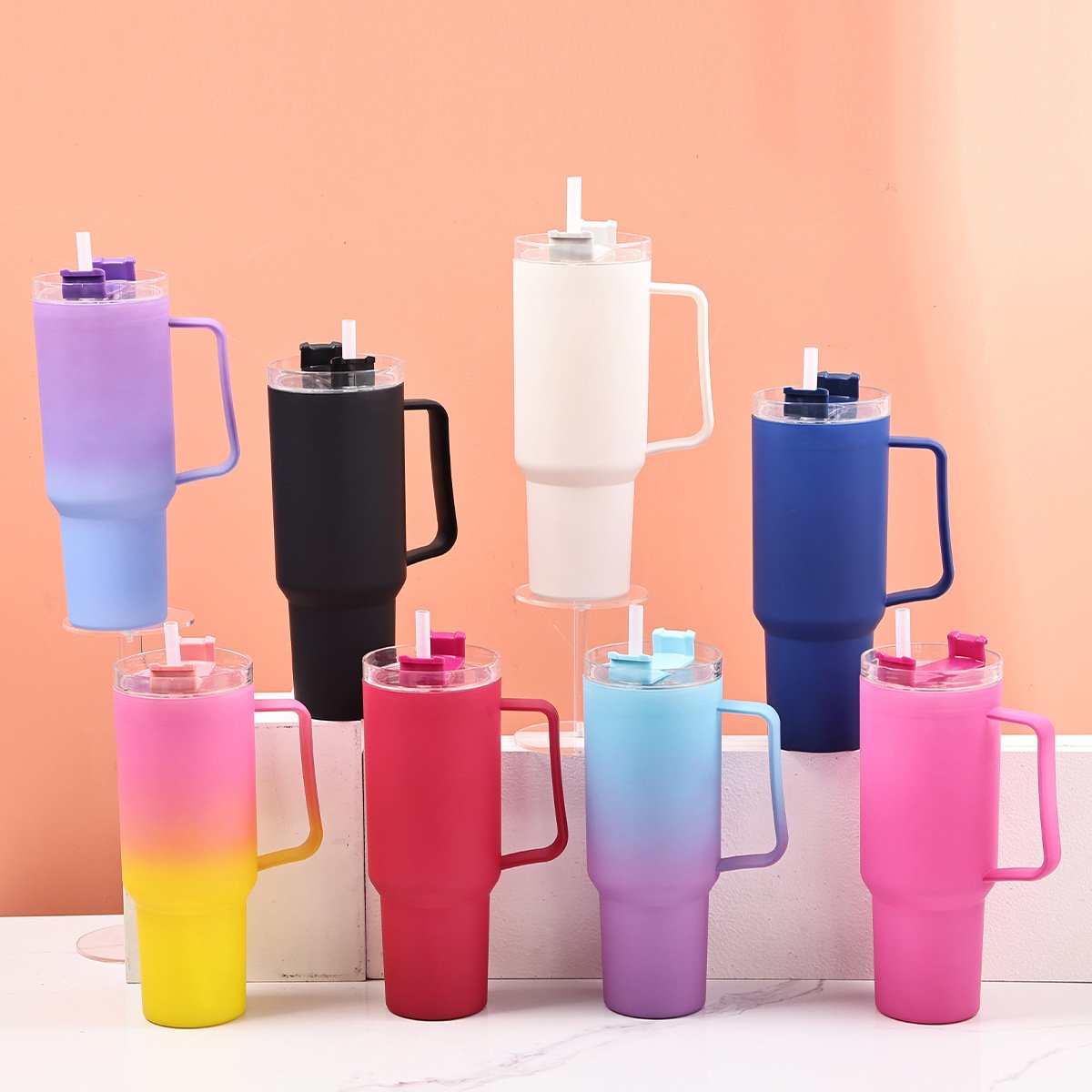 Car Cup 1400ml solid color gradient water cup with handle sports water cup