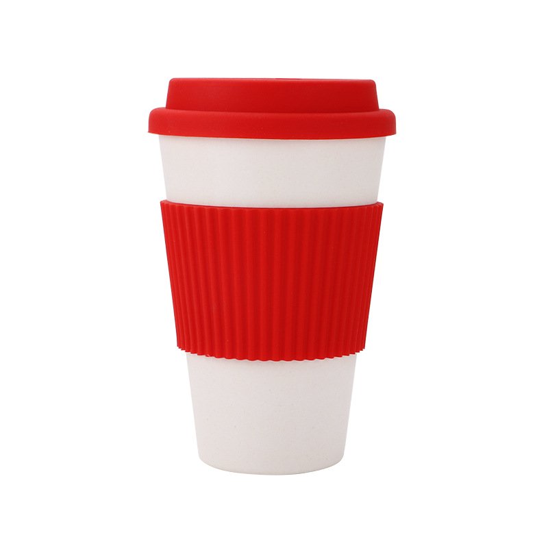 Creative Eco-friendly Custom Printed Reusable recycled Plastic BambooPET RPET Travel Coffee Mug Cup with Silicone Sleeve and Lid