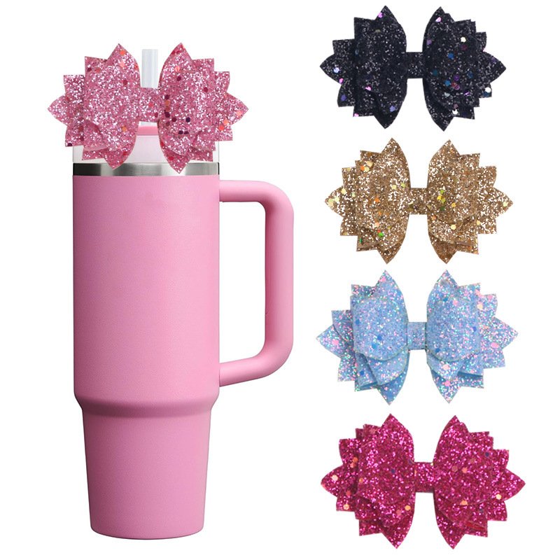 Ready To Ship Glitter Bow Tie Water Bottle Accessories Bowknot Silicone Sleeve Rubber Cover Sleeve Tumbler Silicone Boot