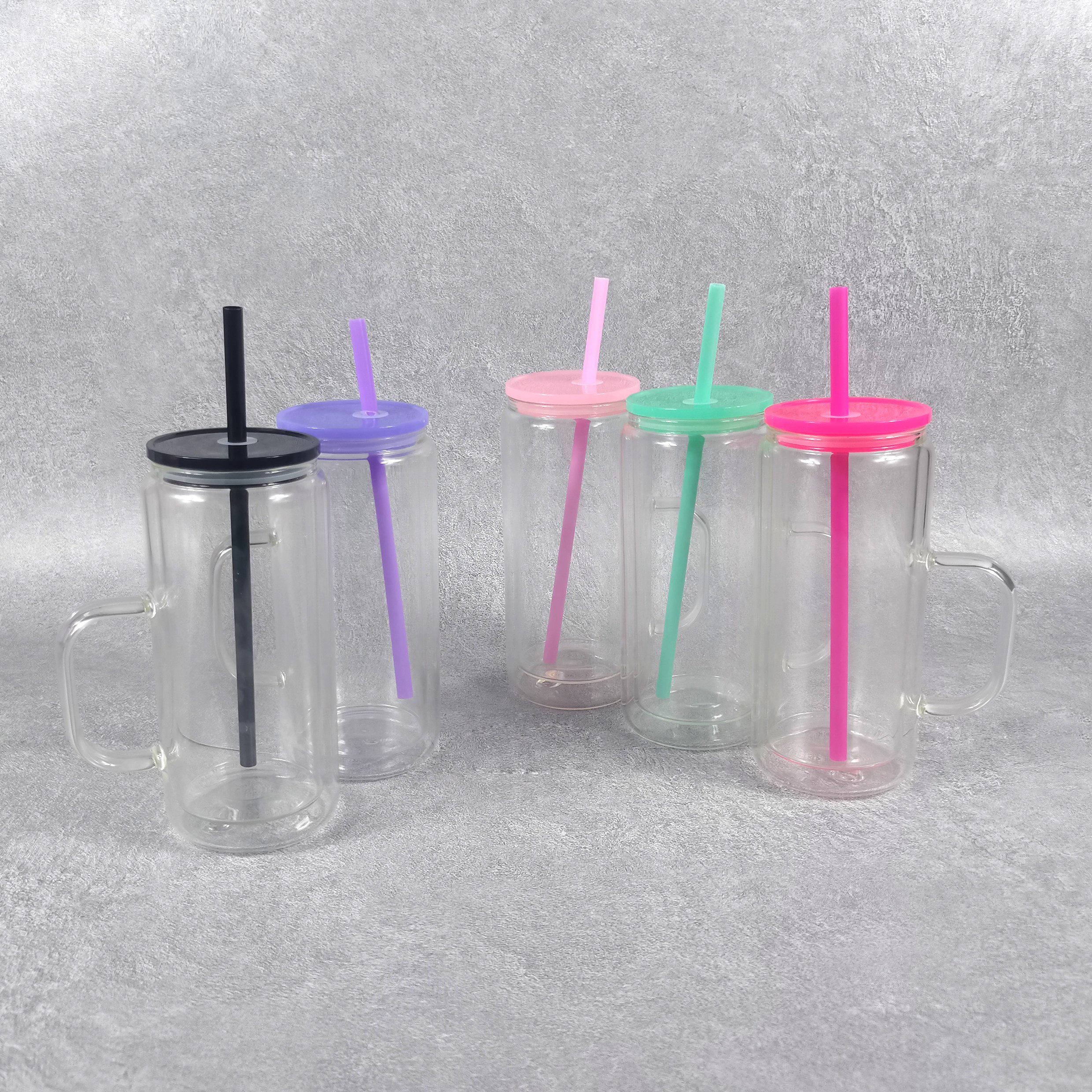 US warehouse 16oz snow globe glass mug 16oz double wall blank sublimation glass can with colorful lids and straws