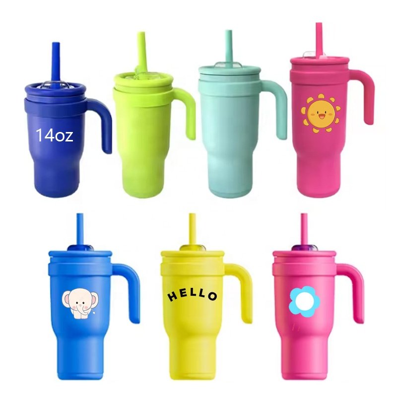 2024 Children Water Bottle Stainless Steel Mug Coldee Tumbler With Handle For Kids Leakproof With Lid & Spill-proof Straw