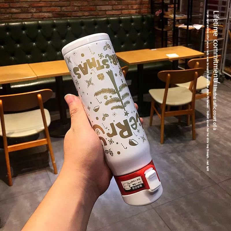 Customized Cute Christmas 480ml 304 Stainless Steel Water Travel Sport Bouncing Lip Vacuum Flasks Thermoses Cup Bottles