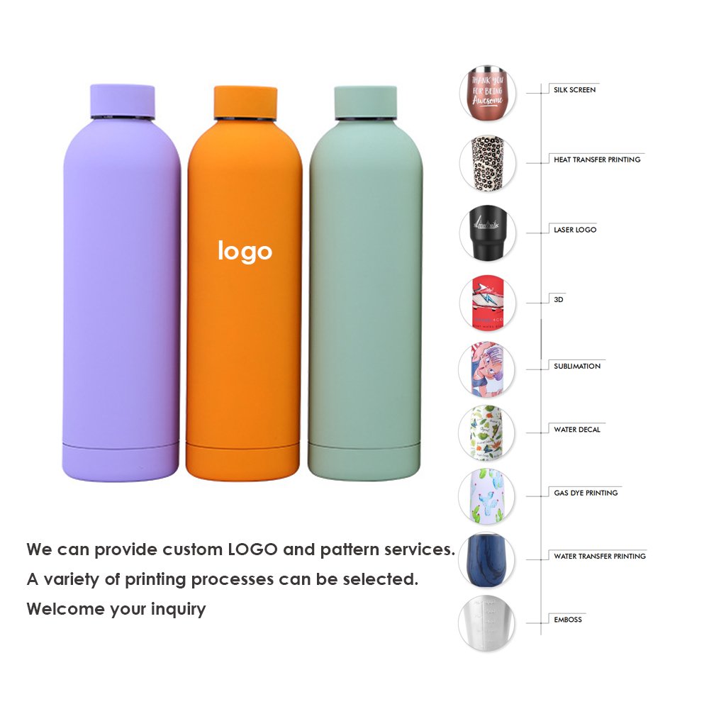Custom LOGO insulated thermal soft rubber paint small mouth double wall stainless steel water bottle