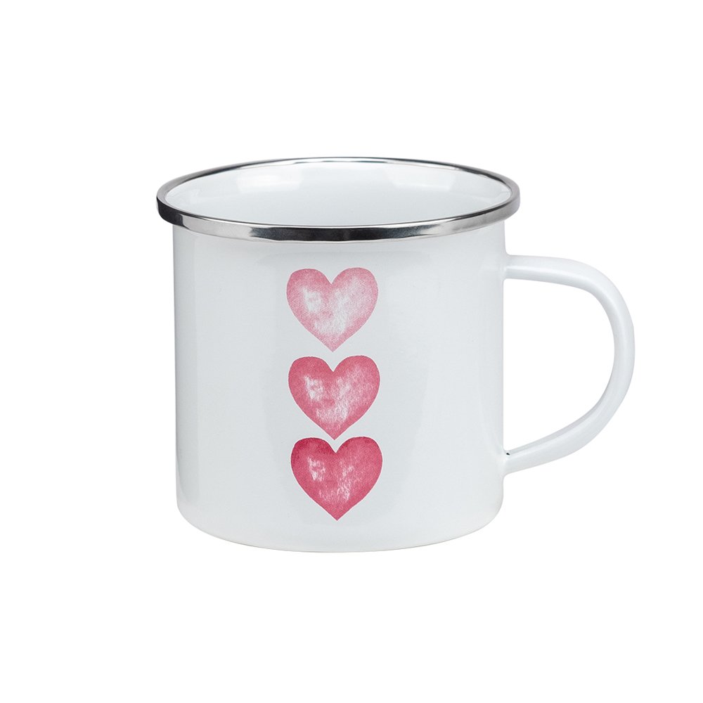 12oz White blue green red yellow black custom logo printed EU outdoor Enamel camp coffee beer cup mug with stainless steel rim