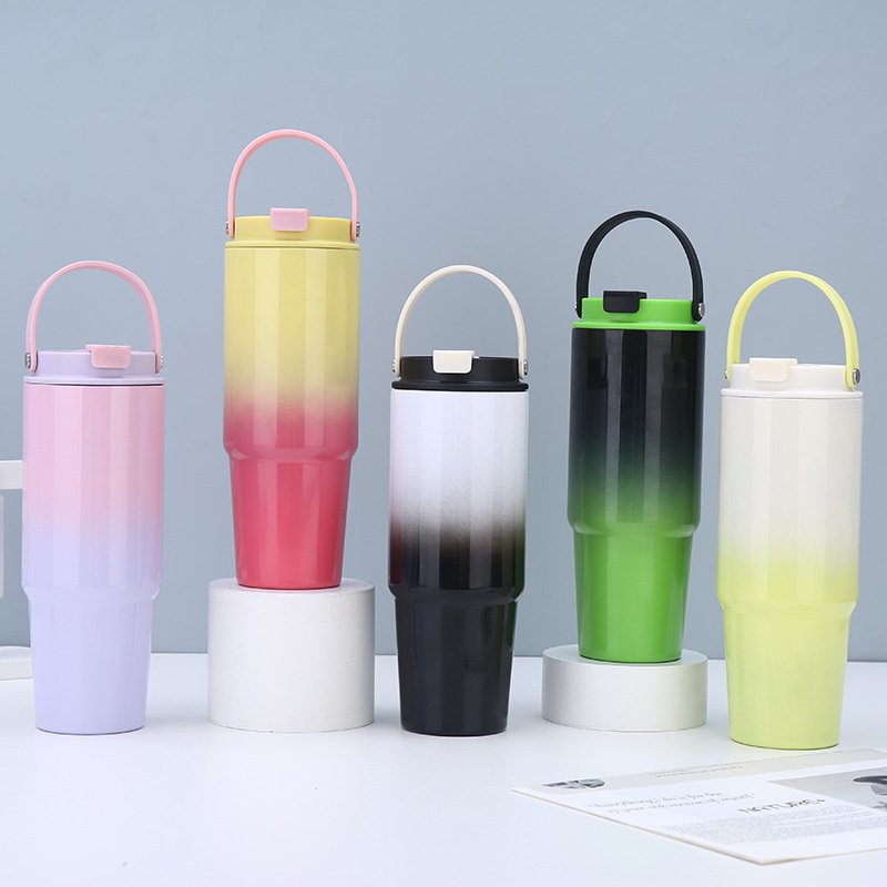 Customized 890ml stainless steel vacuum tumbler travel car cups mug double wall insulated thermos tumbler with handle and straw