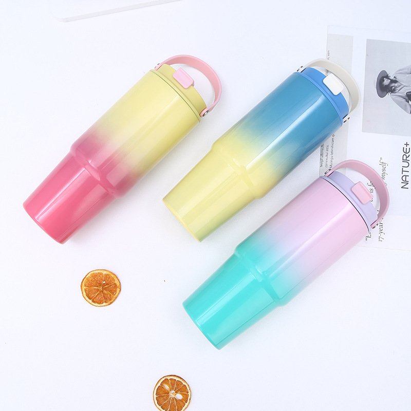 Customized 890ml stainless steel vacuum tumbler travel car cups mug double wall insulated thermos tumbler with handle and straw