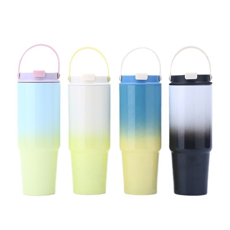 Customized 890ml stainless steel vacuum tumbler travel car cups mug double wall insulated thermos tumbler with handle and straw