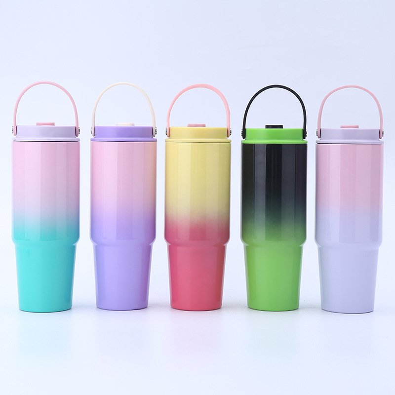 Customized 890ml stainless steel vacuum tumbler travel car cups mug double wall insulated thermos tumbler with handle and straw