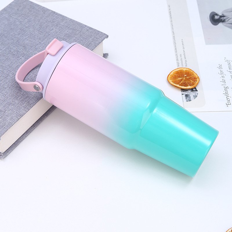 Customized 890ml stainless steel vacuum tumbler travel car cups mug double wall insulated thermos tumbler with handle and straw