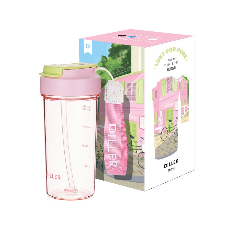 DILLER Factory Direct Custom logo 580ML Minimalist Design Sports Water Bottle BPA-Free Plastic Travel Mug
