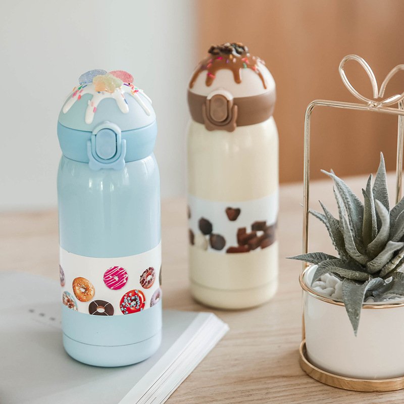 Creative Cartoon Donuts Thermos Bottle Stainless Steel Flask With Rope Vacuum Insulated Water Bottles Thermo Cup