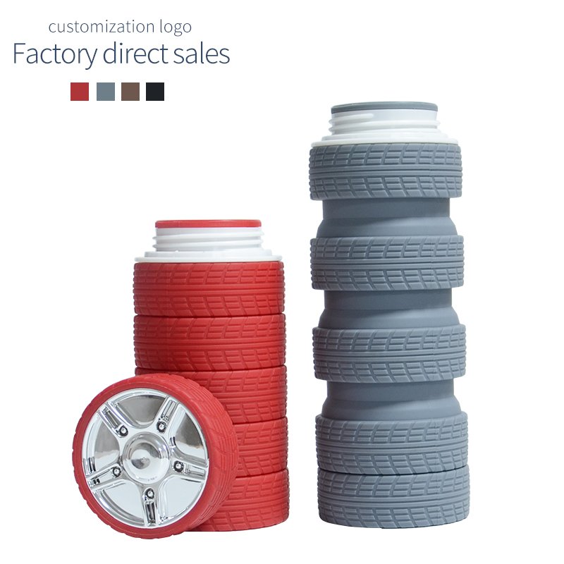 New silicone water bottle Tyre shape Foldable Water Bottle Customized Logo collapsible water bottle