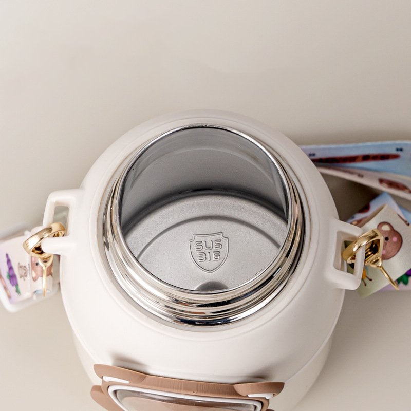 MAIMA New high quality kids cartoon bear Thermos mug 500ml stainless steel water bottle cute straw cup girls crossbody kettle