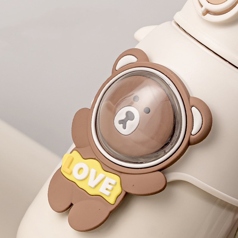 MAIMA New high quality kids cartoon bear Thermos mug 500ml stainless steel water bottle cute straw cup girls crossbody kettle