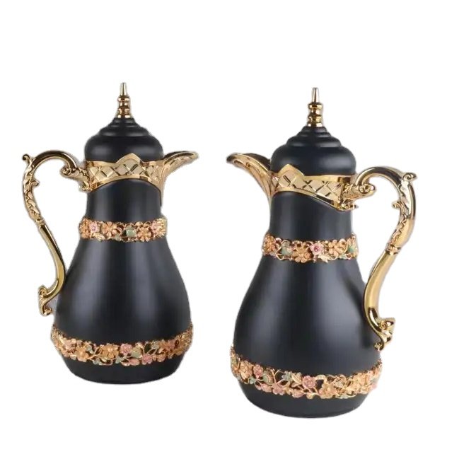 Luxury Gold Plated Insulated Vacuum Flask Thermos Glass Liner Inside Durable Pots Cup Gift Set Arabic Coffee Pot