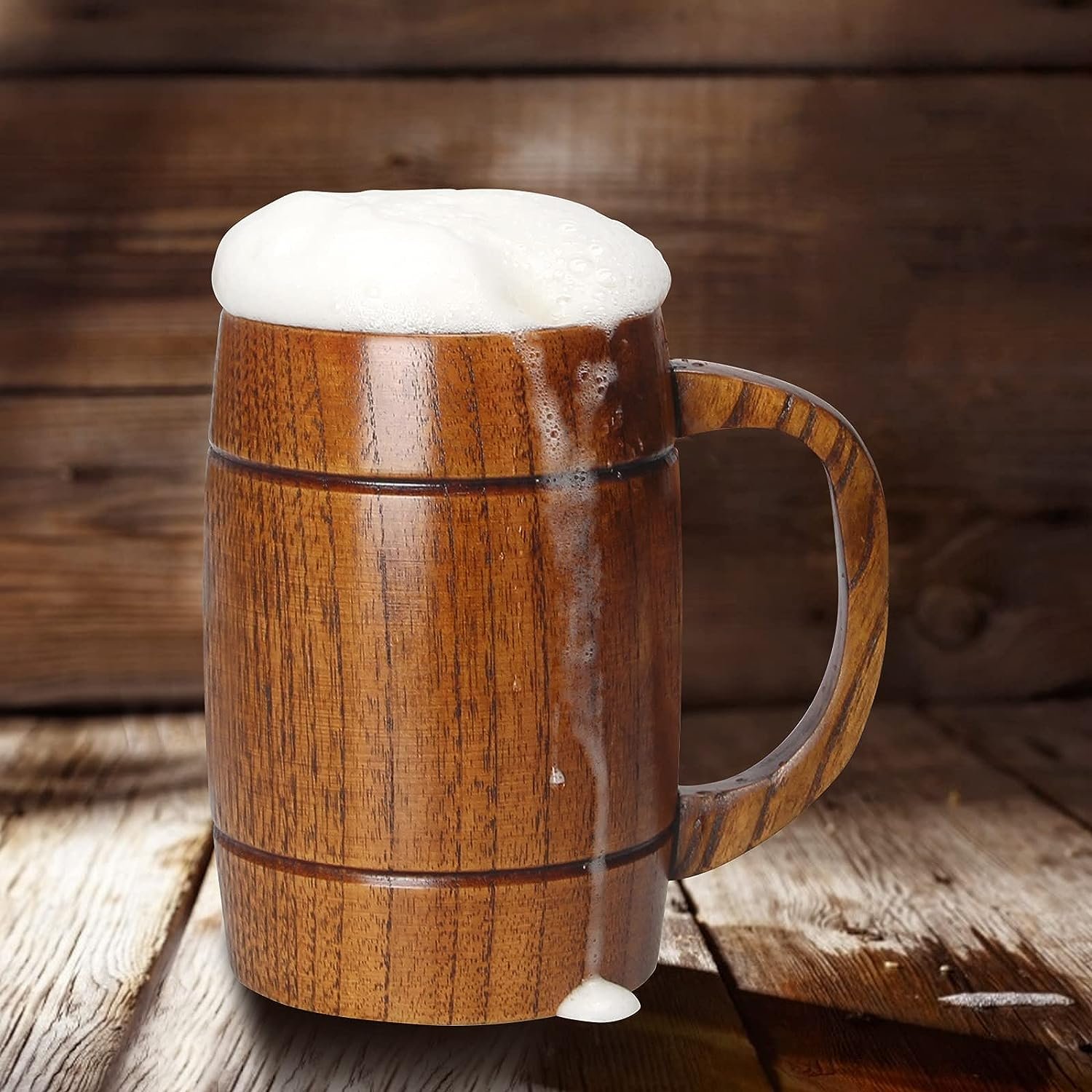 Wholesale Wooden Beer Mugs,Top Grade Natural Handmade Retro Brown Wood Cup with Handle for Tea Coffee Wine Beer Hot Drinks
