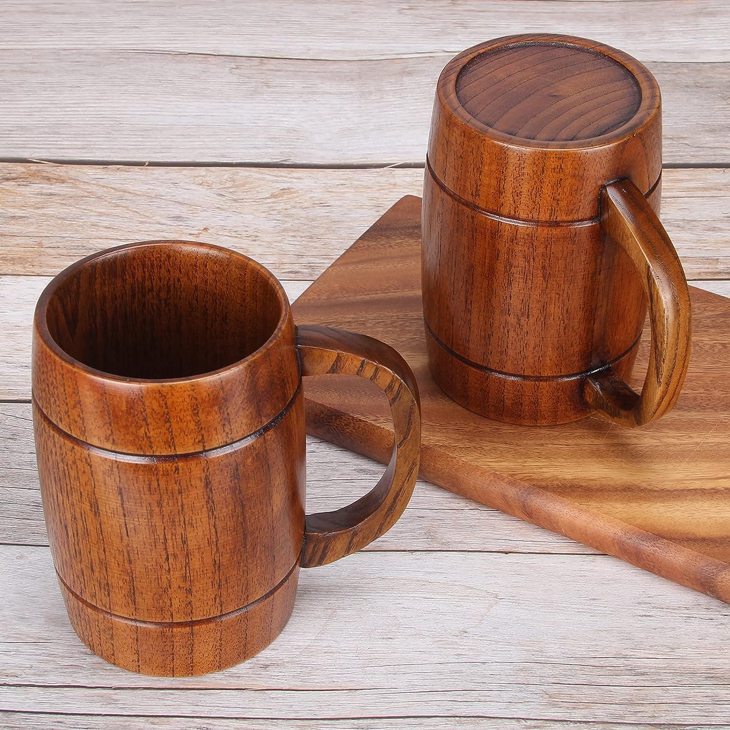 Wholesale Wooden Beer Mugs,Top Grade Natural Handmade Retro Brown Wood Cup with Handle for Tea Coffee Wine Beer Hot Drinks
