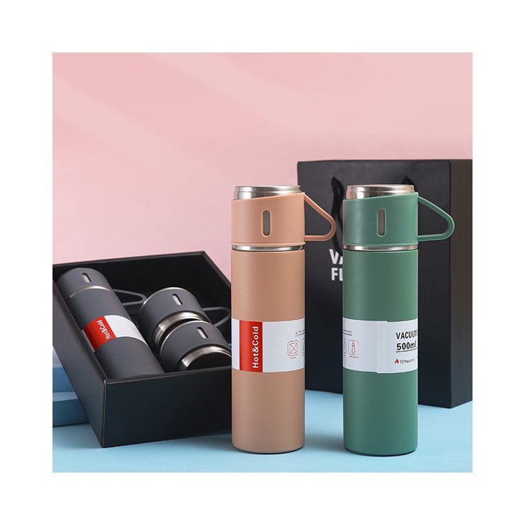Flasks Vacuum Stainless Steel 500ml Tumbler Thermos Water Bottle Gift Box Set Cup 3 Lid vacuum flask set thermos mug gift set