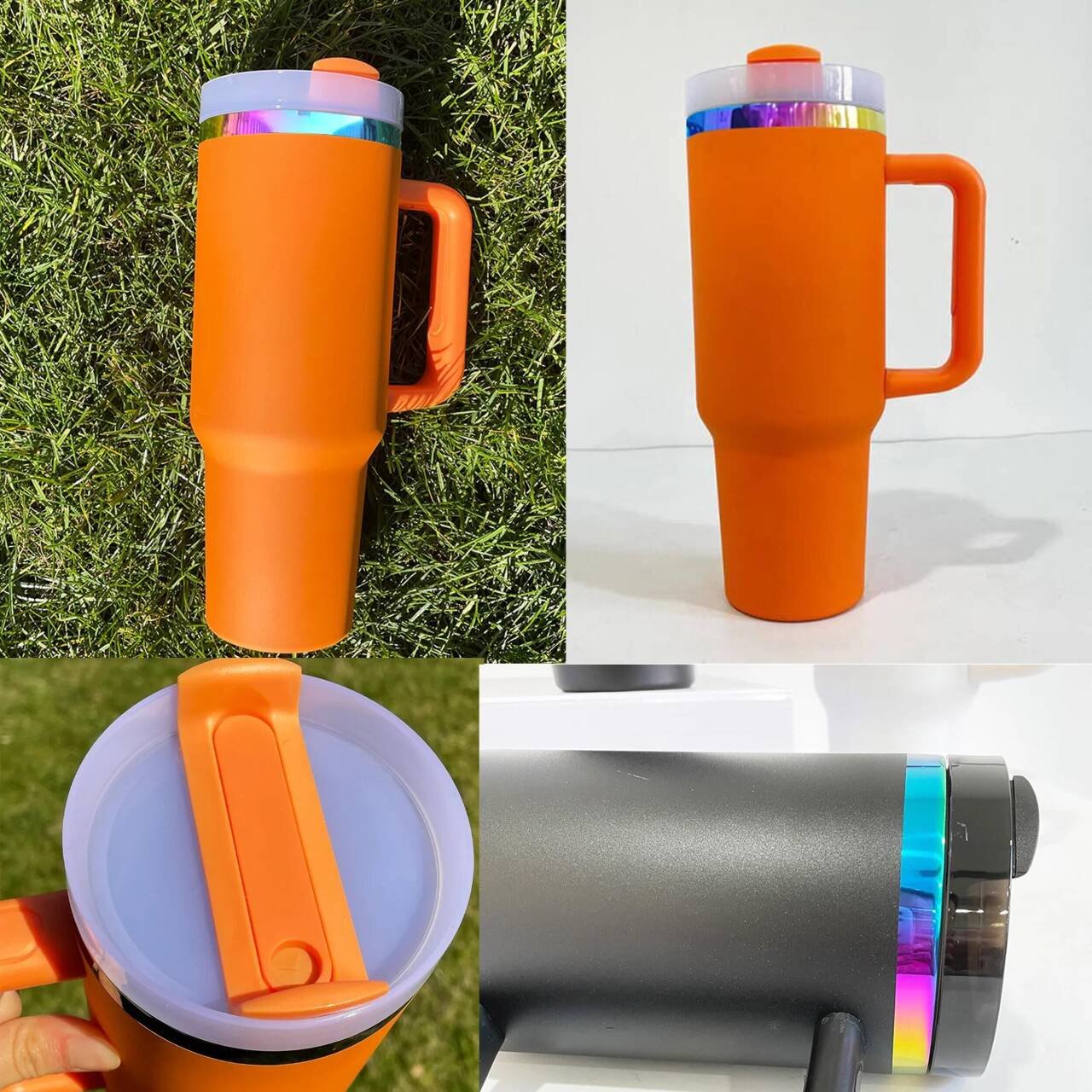 Halloween 40oz sublimation pumpkin orange water bottle mug with handle 40 oz rainbow plated travel coffee beer tumbler for vinyl
