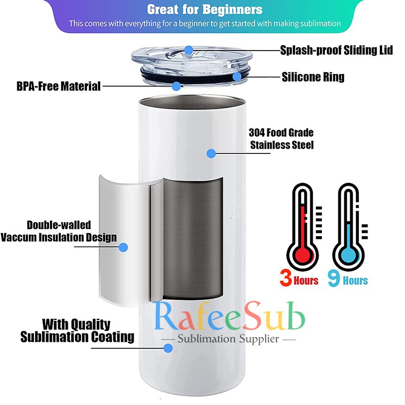 20oz Double Wall Vaccum Insulated Stainless Steel Water Cup Mug 20 oz Blanks Sublimation Skinny Tumbler With Slid Lid and Straw