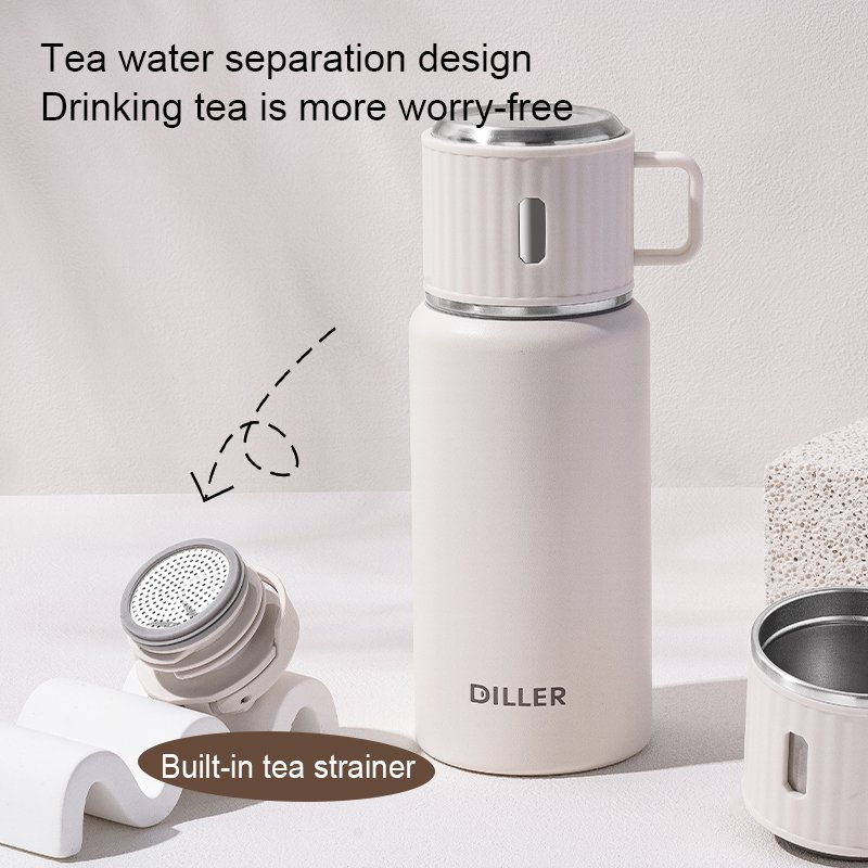 DILLER 500ml 730ml Outdoor Long-term Insulation Stainless Steel Vacuum Insulated Thermos Water Bottle Cup And Lid In One
