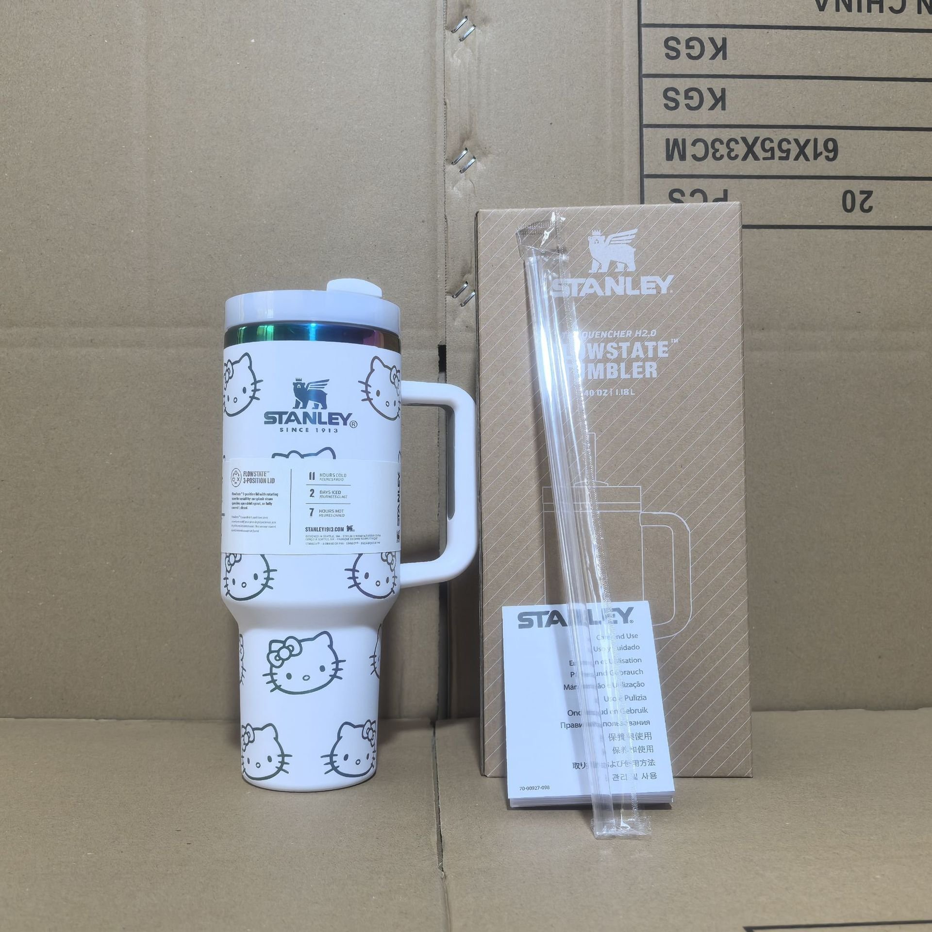 Hello Kitty 1200ml 40oz Coffee Mug Cup Stainless Steel Double Wall Vacuum Cup Outdoor Mugs Tumbler With Handle