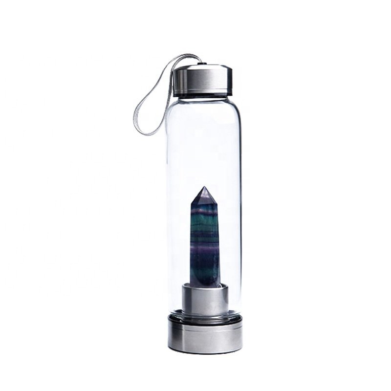 Luxury Crystal And GemStone Glass Infused Clear Eco Friendly Aesthetic Transparent Cool Water Bottle With Logo