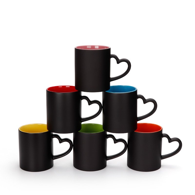 wholesale 11oz ounce tea beer coffee cup custom heart blank sublimation color change magic ceramic mug 11 oz