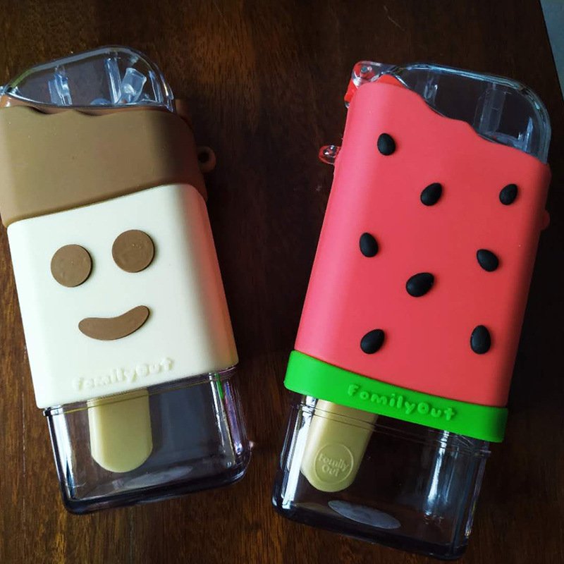 Hot Sales 300ml Portable Kawaii Plastic Fruit Cup New Reusable Kids Water Bottle in Ice Cream Shape with Lid Cute Gift Children