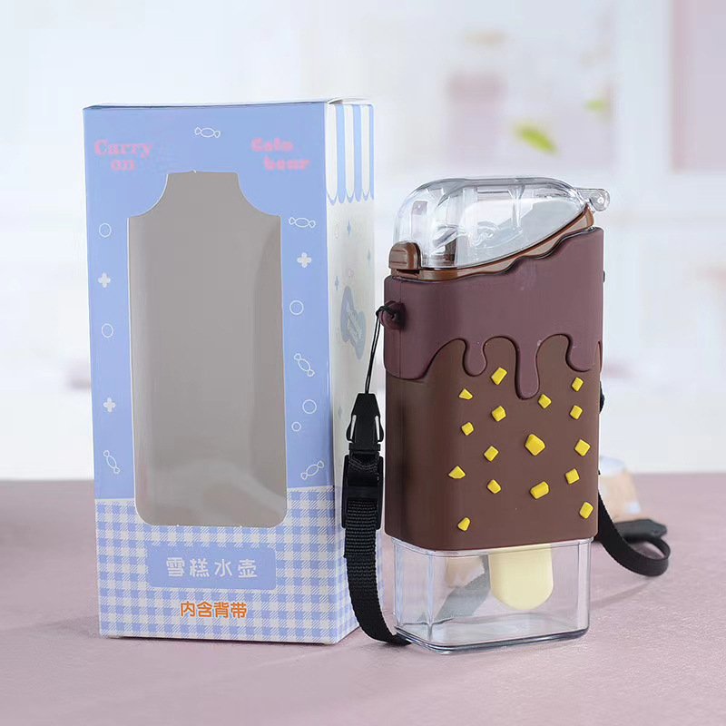 Hot Sales 300ml Portable Kawaii Plastic Fruit Cup New Reusable Kids Water Bottle in Ice Cream Shape with Lid Cute Gift Children