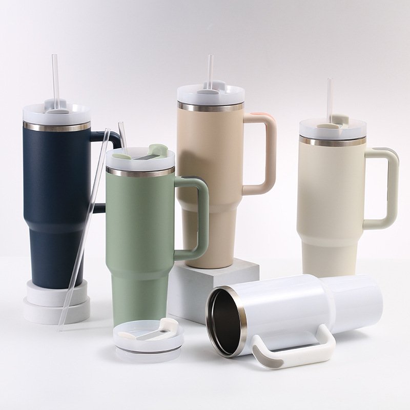 200pcs Custom logo double Walled Stainless Steel Travel Mug 40oz cup with Handle sublimation blanks Tumbler with straw