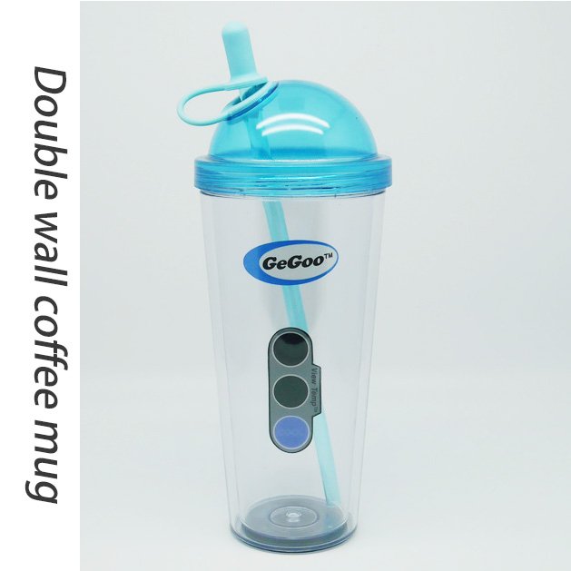 520ml Double Wall kids water bottle eco friendly Overmould clear bottlePlastic Wall Juicy coffee water coffee Mug With Straw