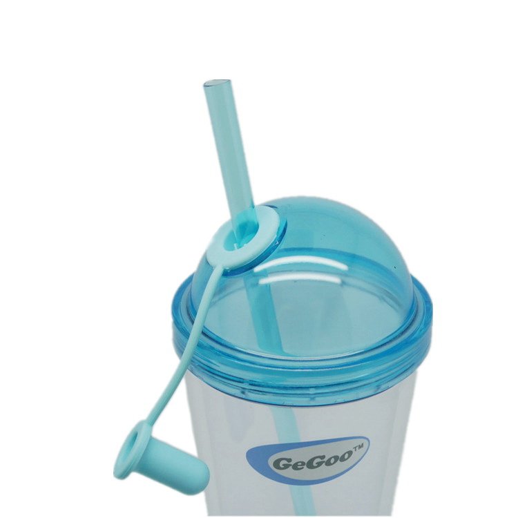 520ml Double Wall kids water bottle eco friendly Overmould clear bottlePlastic Wall Juicy coffee water coffee Mug With Straw