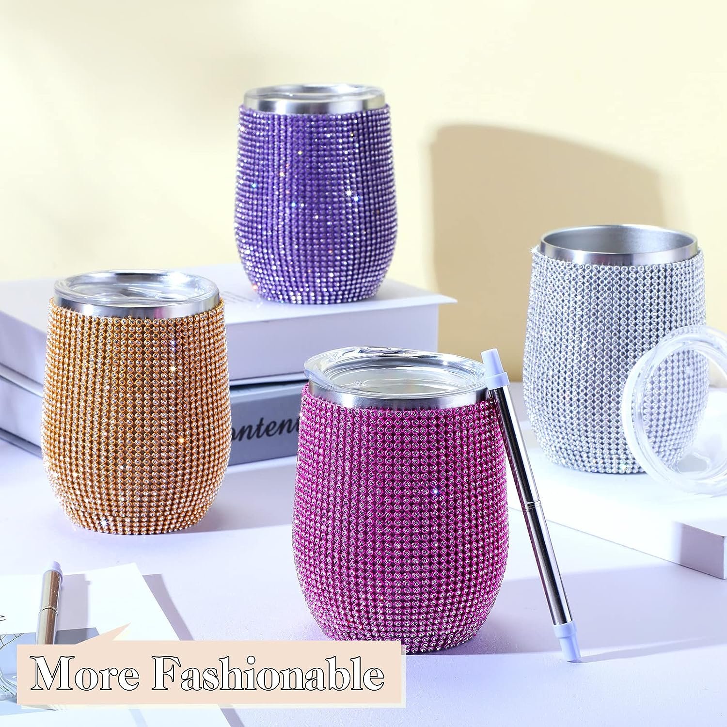 12oz Diamond Bling Wine Tumbler Glitter Stainless Steel Insulated Water Bottle with Easy Sip Lid for Gifts