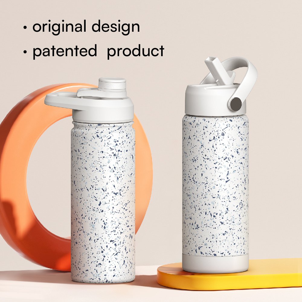 Custom Terrazzo Printing Insulated Water Bottles Stainless Steel Double Wall Vacuum Flask with Lid BPA free 18oz 24oz 32oz