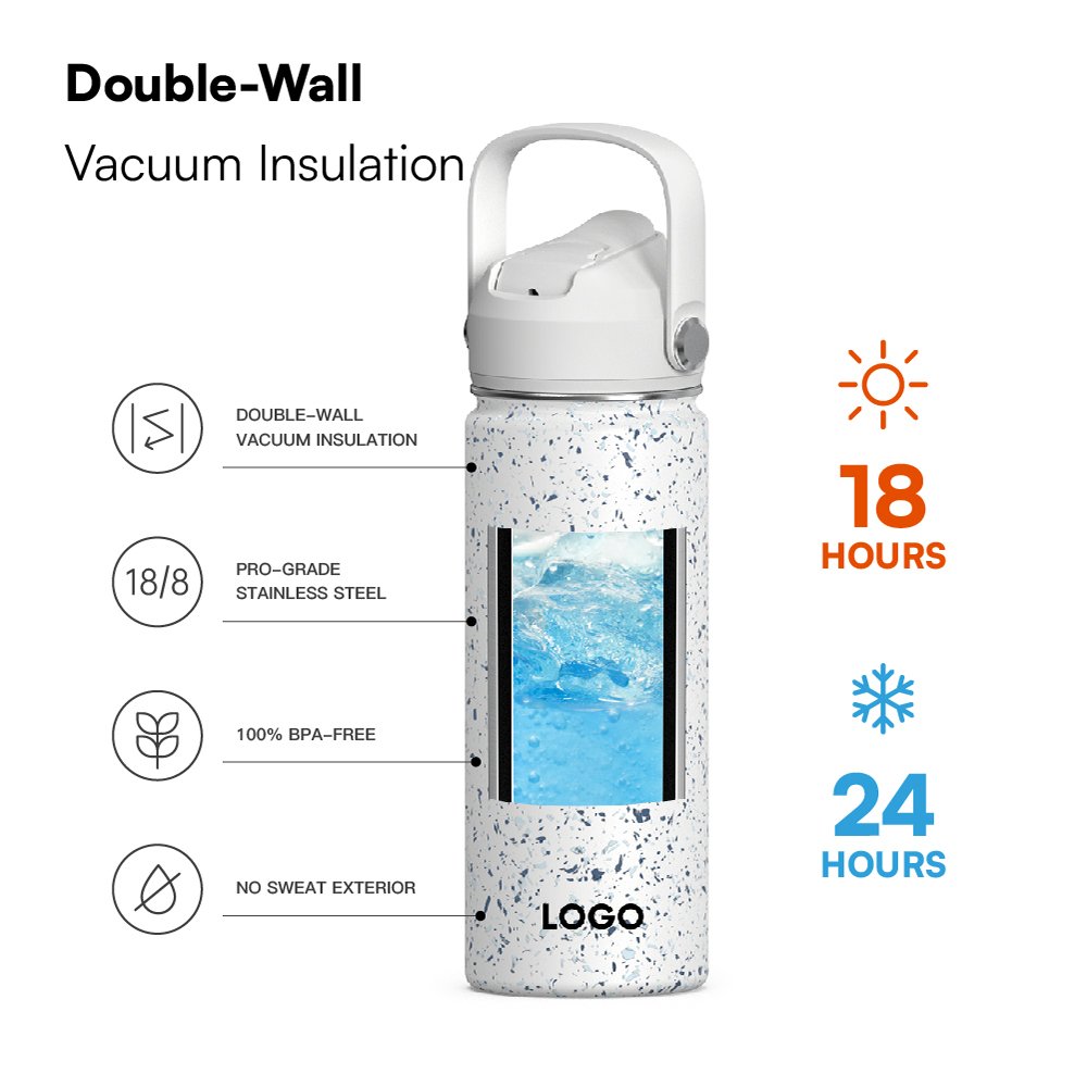 Custom Terrazzo Printing Insulated Water Bottles Stainless Steel Double Wall Vacuum Flask with Lid BPA free 18oz 24oz 32oz