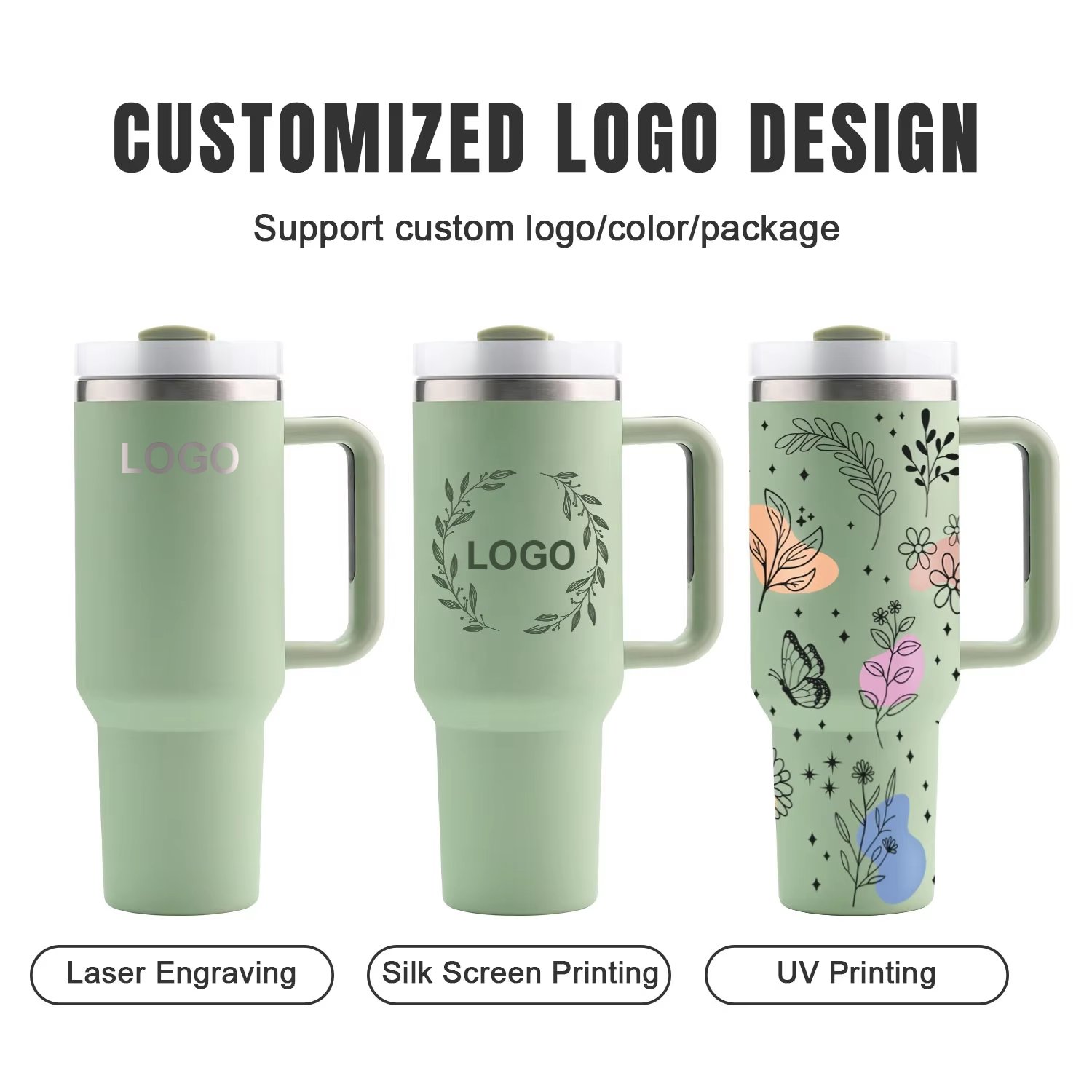 Custom logo 30 oz 40 oz Adventure stainless steel double wall vacuum metal cup travel coffee mug 30oz 40oz tumbler with handle