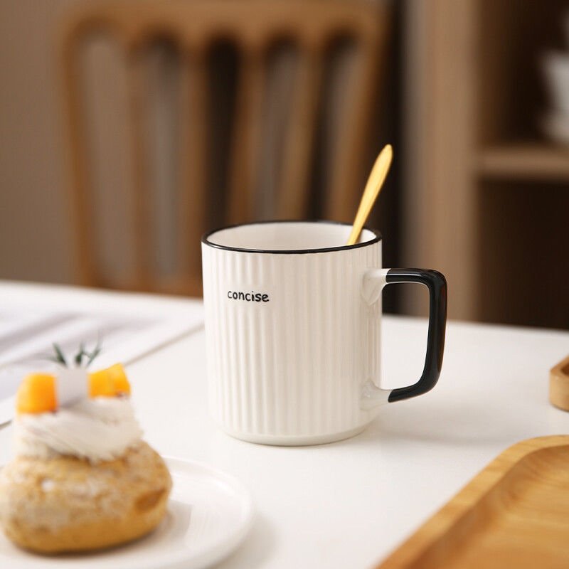 400ml Minimalist Unique Stripe White Ceramic Coffee Cup Household Office Tea Water Cup Coffee Mug With Handle