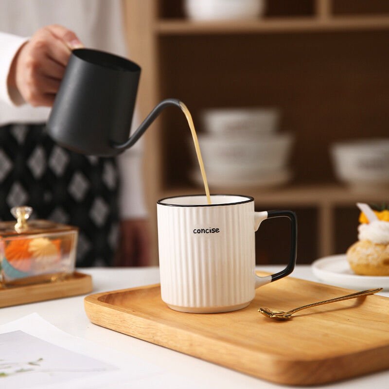 400ml Minimalist Unique Stripe White Ceramic Coffee Cup Household Office Tea Water Cup Coffee Mug With Handle