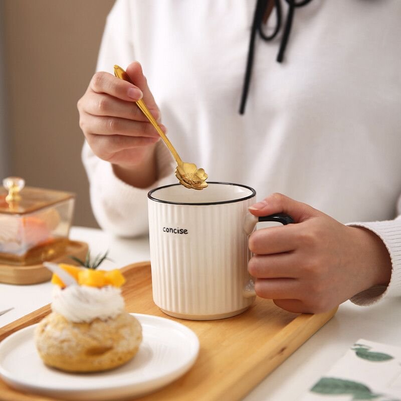 400ml Minimalist Unique Stripe White Ceramic Coffee Cup Household Office Tea Water Cup Coffee Mug With Handle