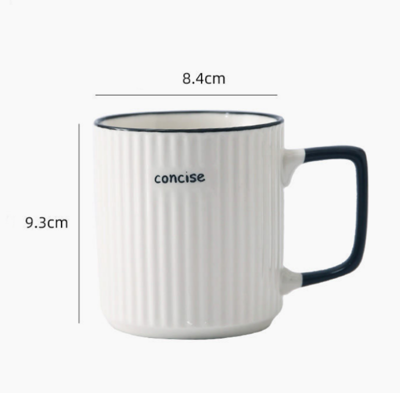 400ml Minimalist Unique Stripe White Ceramic Coffee Cup Household Office Tea Water Cup Coffee Mug With Handle