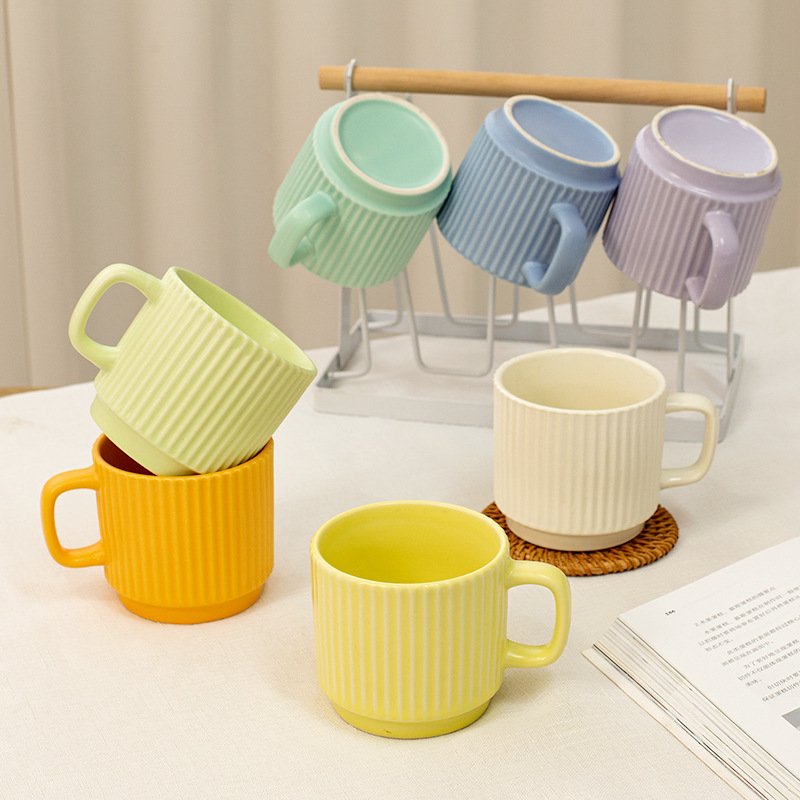 Minimally striped ceramic mug coffee cup promotion cup